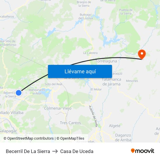 Becerril De La Sierra to Casa De Uceda map