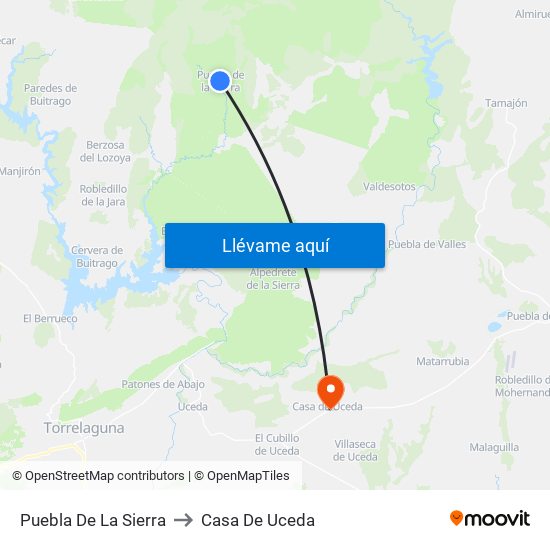 Puebla De La Sierra to Casa De Uceda map