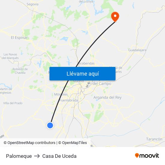 Palomeque to Casa De Uceda map