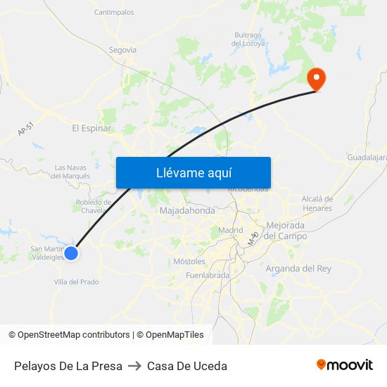 Pelayos De La Presa to Casa De Uceda map