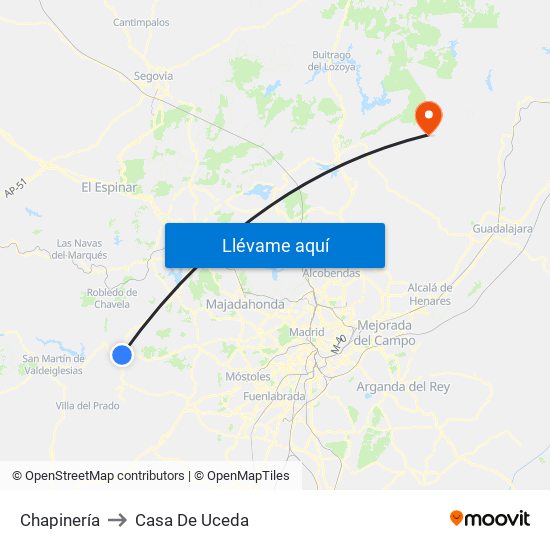 Chapinería to Casa De Uceda map