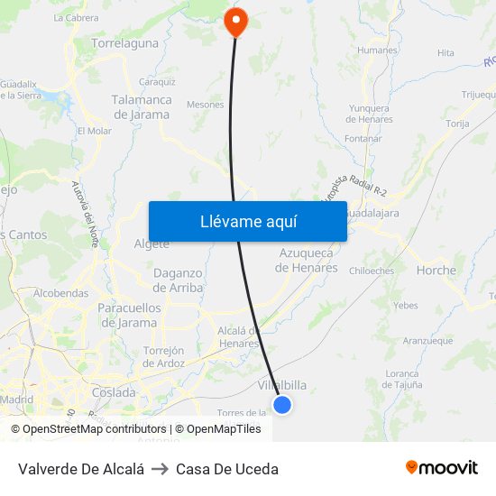 Valverde De Alcalá to Casa De Uceda map