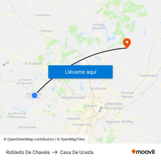 Robledo De Chavela to Casa De Uceda map
