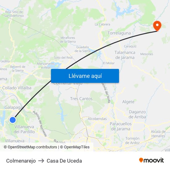 Colmenarejo to Casa De Uceda map