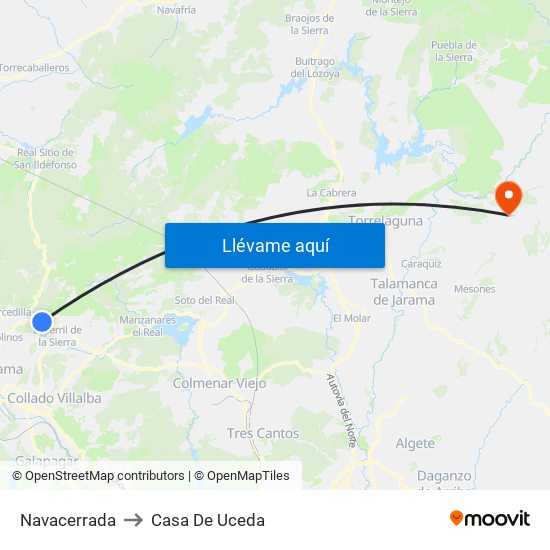 Navacerrada to Casa De Uceda map
