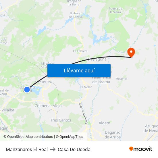 Manzanares El Real to Casa De Uceda map