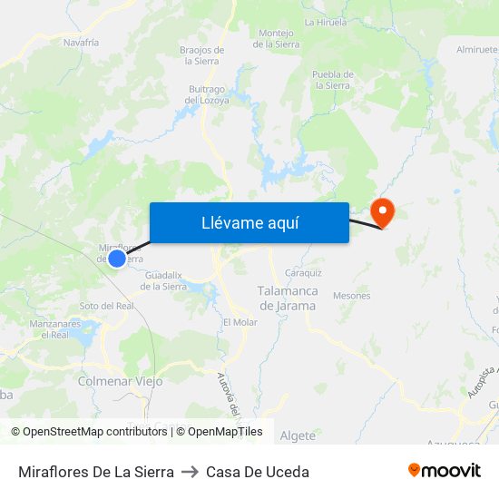 Miraflores De La Sierra to Casa De Uceda map