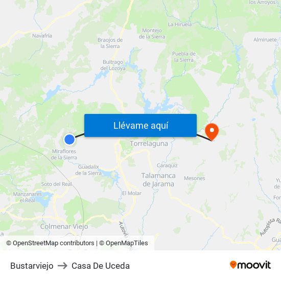 Bustarviejo to Casa De Uceda map