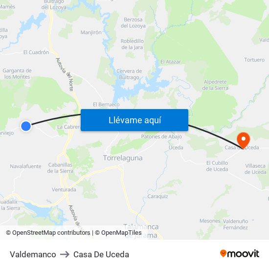 Valdemanco to Casa De Uceda map
