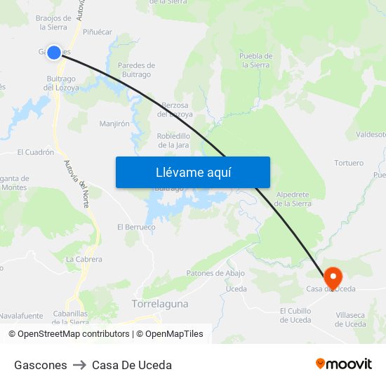 Gascones to Casa De Uceda map