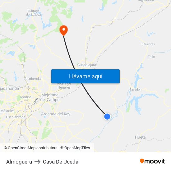 Almoguera to Casa De Uceda map