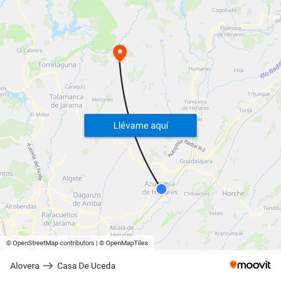 Alovera to Casa De Uceda map