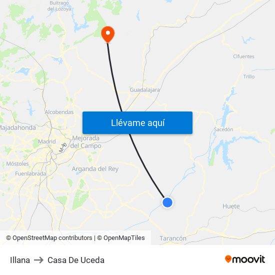 Illana to Casa De Uceda map