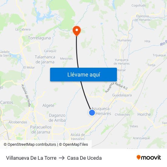 Villanueva De La Torre to Casa De Uceda map