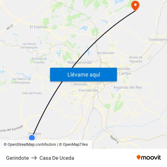 Gerindote to Casa De Uceda map
