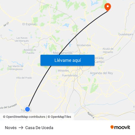 Novés to Casa De Uceda map