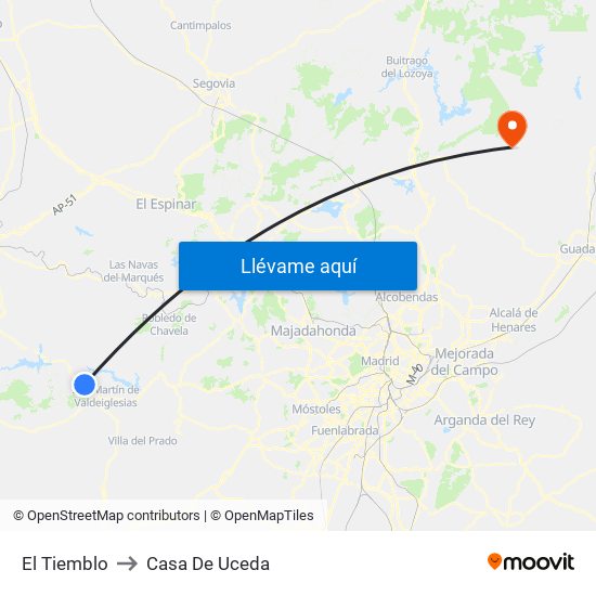 El Tiemblo to Casa De Uceda map