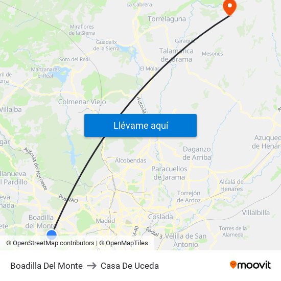 Boadilla Del Monte to Casa De Uceda map