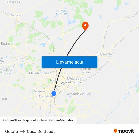 Getafe to Casa De Uceda map