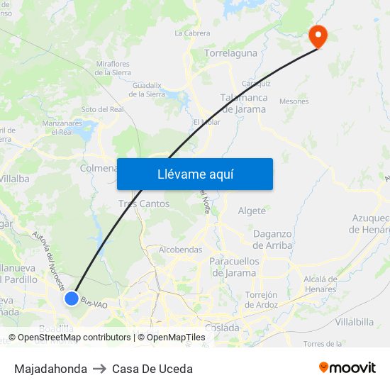 Majadahonda to Casa De Uceda map