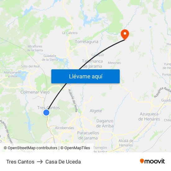 Tres Cantos to Casa De Uceda map