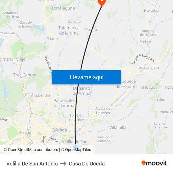 Velilla De San Antonio to Casa De Uceda map