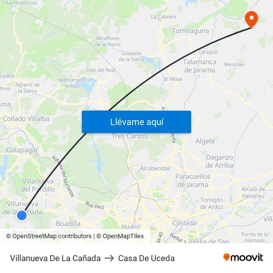 Villanueva De La Cañada to Casa De Uceda map