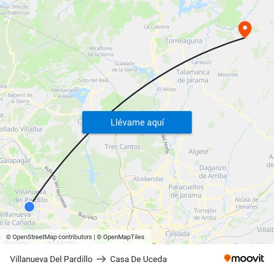 Villanueva Del Pardillo to Casa De Uceda map