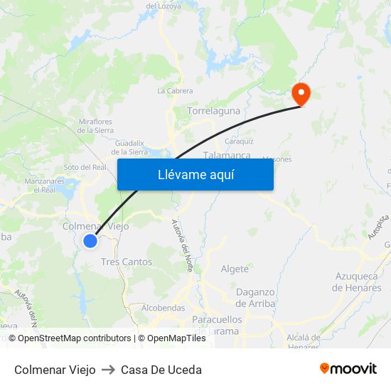Colmenar Viejo to Casa De Uceda map