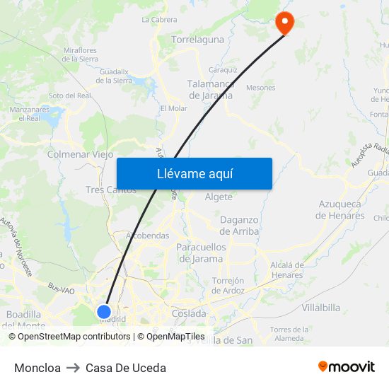 Moncloa to Casa De Uceda map
