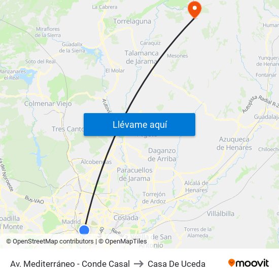 Av. Mediterráneo - Conde Casal to Casa De Uceda map
