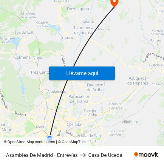 Asamblea De Madrid - Entrevías to Casa De Uceda map