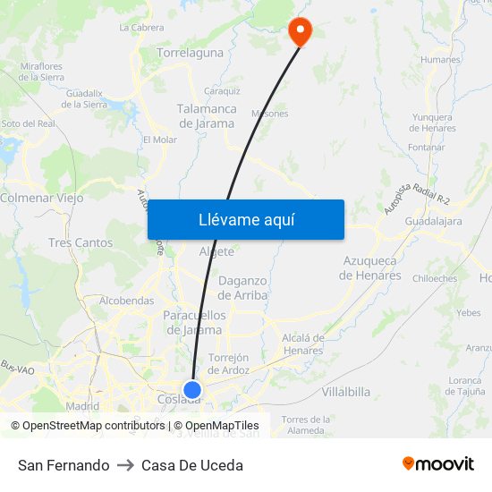 San Fernando to Casa De Uceda map