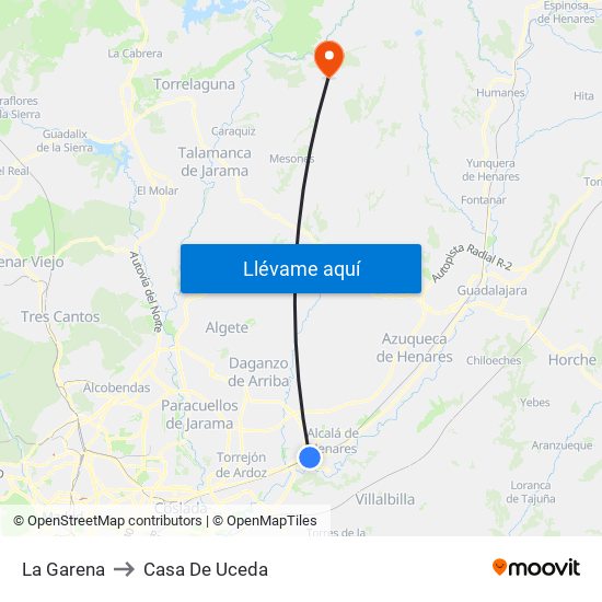 La Garena to Casa De Uceda map