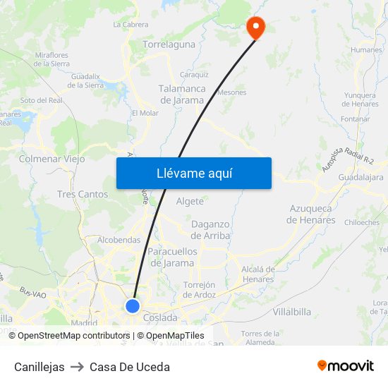 Canillejas to Casa De Uceda map