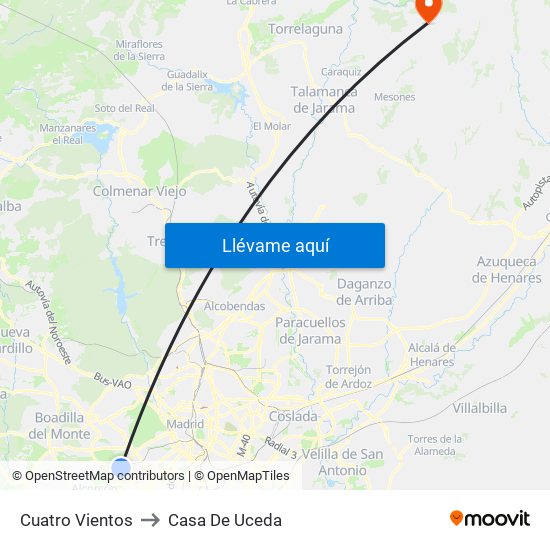 Cuatro Vientos to Casa De Uceda map