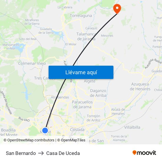 San Bernardo to Casa De Uceda map