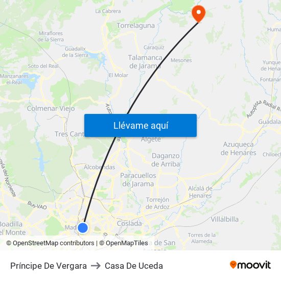 Príncipe De Vergara to Casa De Uceda map