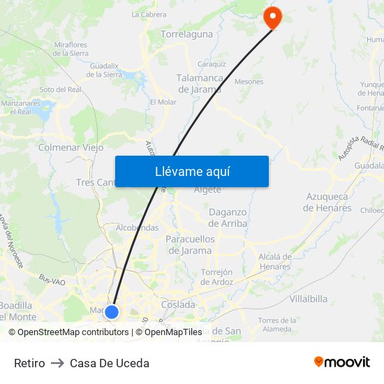 Retiro to Casa De Uceda map