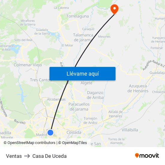 Ventas to Casa De Uceda map
