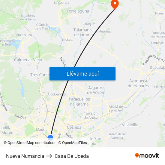 Nueva Numancia to Casa De Uceda map