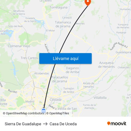 Sierra De Guadalupe to Casa De Uceda map