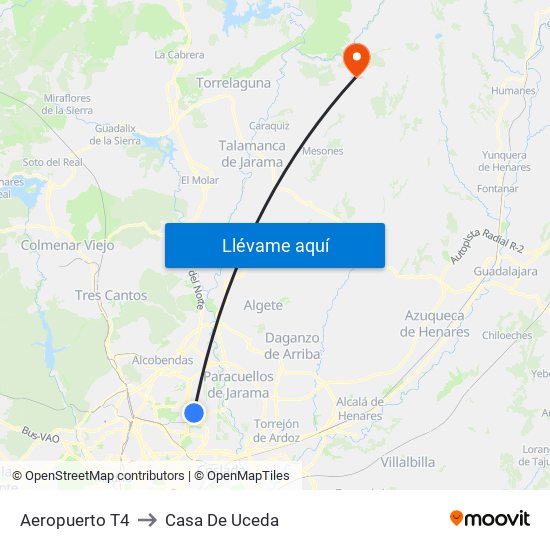 Aeropuerto T4 to Casa De Uceda map