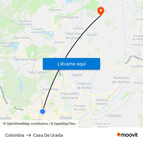 Colombia to Casa De Uceda map