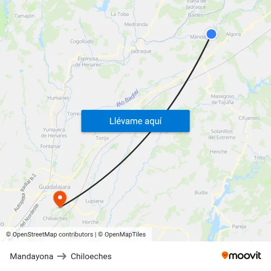 Mandayona to Chiloeches map