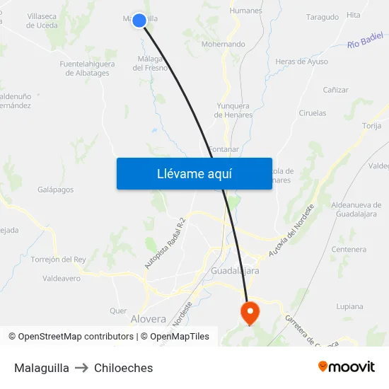 Malaguilla to Chiloeches map