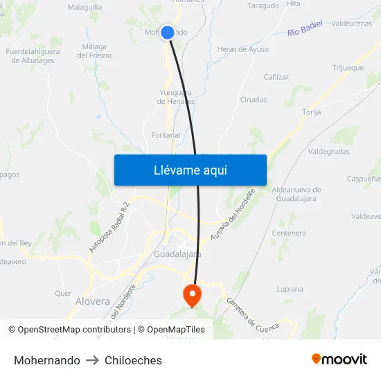 Mohernando to Chiloeches map