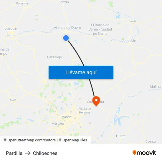 Pardilla to Chiloeches map