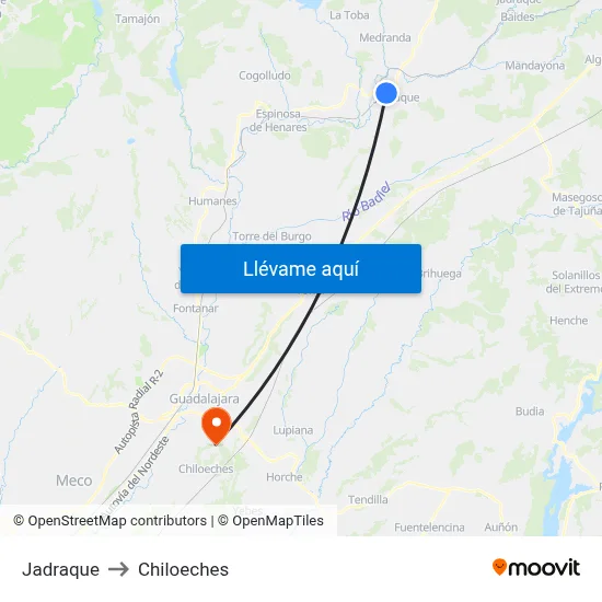 Jadraque to Chiloeches map