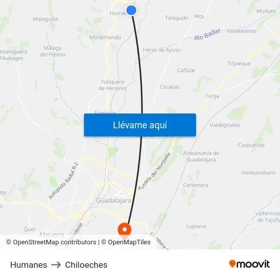 Humanes to Chiloeches map